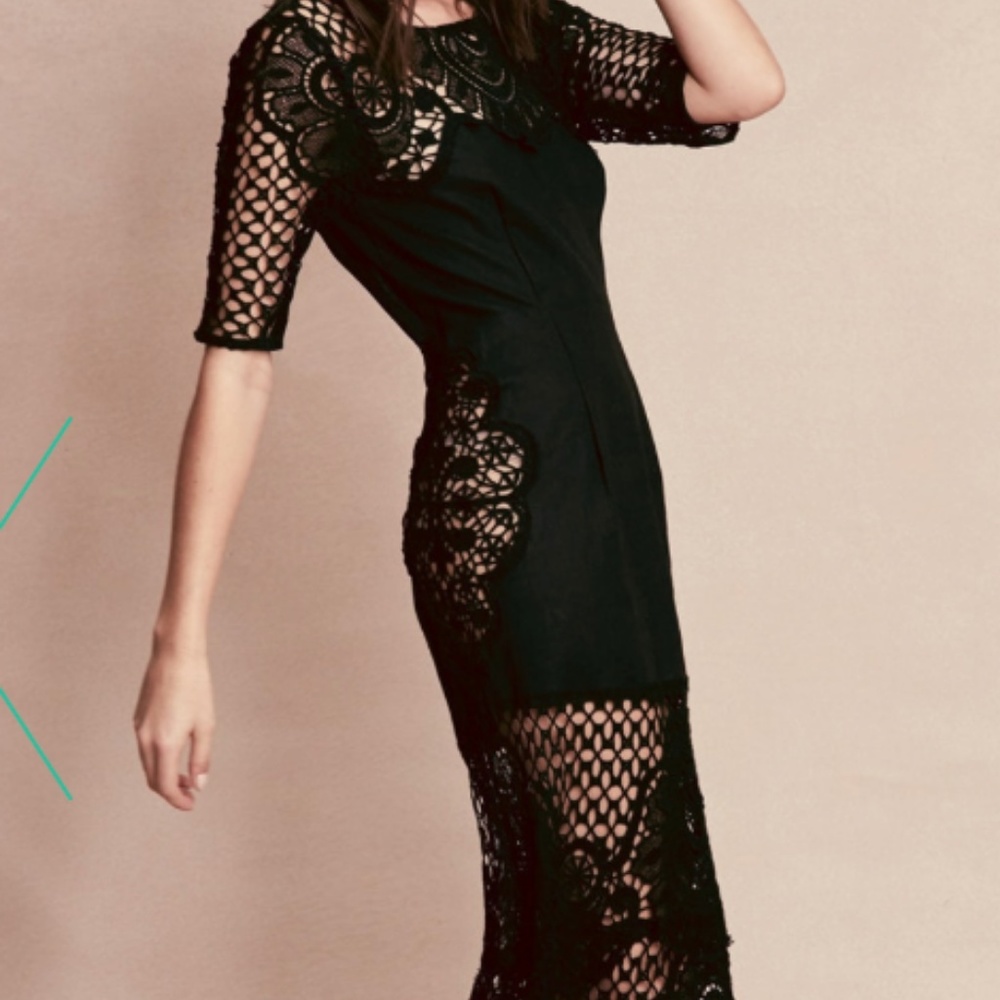 For Love and Lemons Gracie Midi Dress Black (SM)